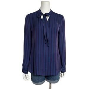 J.Crew Collection Blue Red Striped Long Sleeve Silk Secretary Blouse Size 10